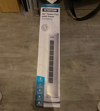 Status 32in White Tower Fan, 3 Speed, Oscillating, Timer, - small crack in rear