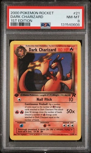 2000 POKEMON ROCKET 1ST ED #21 DARK CHARIZARD PSA 8