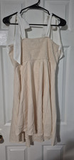 Women's Beige Solid Square Neck Bow Strap Strappy Mini A-Line Dress M
