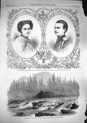 Alter antiker Druck 1866 Czarewitch Alexander Maria Dagmar Vancouver River 19.