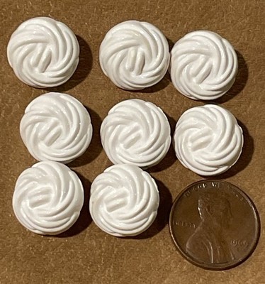 8 Vtg MCM Rope Knot Twist White Molded Plastic Dome BUTTONS Shank 9/16'' 15mm