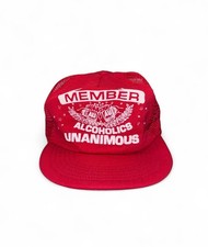 Vintage 90s Member Alcoholics Unanimous Funny Trucker Hat Made In USA