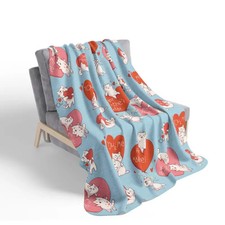 Valentine Cat Hearts Fleece Cozy Blanket