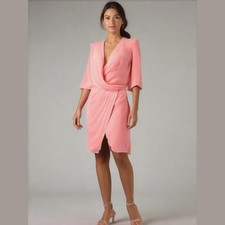 Adrianna Papell Coral Pink Draped Faux Wrap Midi Dress Size 6