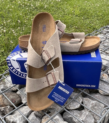 Birkenstock Arizona  Sandalen Taupe Veloursleder EU 44 schmal, neu u. ungetragen