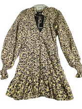 NWT Nasty Gal Collection Smock Dress Size 8 Brown Leopard Print Ties Lined