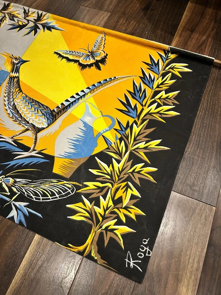 ROGA Tapisserie imprimée PHOEBUS 1950 1960 Vintage French Printed Tapestry - Photo 4/4