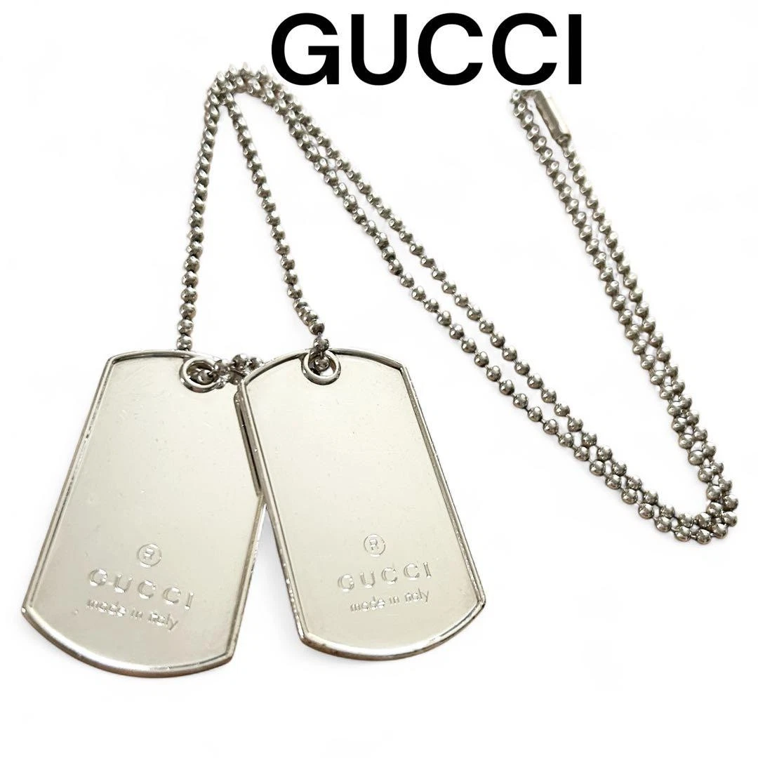 Autentica Collana Gucci Doppia Targhetta Cane Argento 925 Unisex 61cm Accessorio