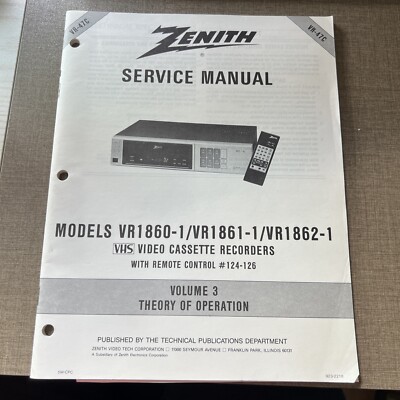 Zenith Service Manual Model VR1860/VR1861/VR1862 Video Cass. Recorder  Vol 3