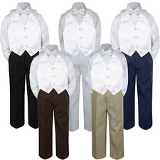4pc Boy Baby Toddler Kid White Vest Bow Tie Formal Pants Set Suit sz S-7