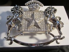 VERY LARGE LION THEME AND STAR AND CROWN BELT BUCKLE IN CRYSTALS - GW-22