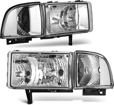 For 94-02 Dodge Ram 1500-3500 Chrome Housing Headlight Clear Corner Signal Lamps
