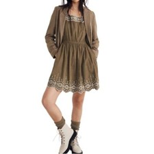 MADEWELL Womens S Embroidered Square Neck Corduroy Minidress NEW