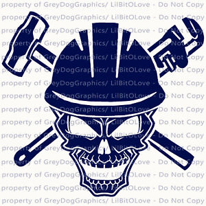 Pipefitter Skull Plumbing Vinyl Decal Sledgehammer Pipe Wrench