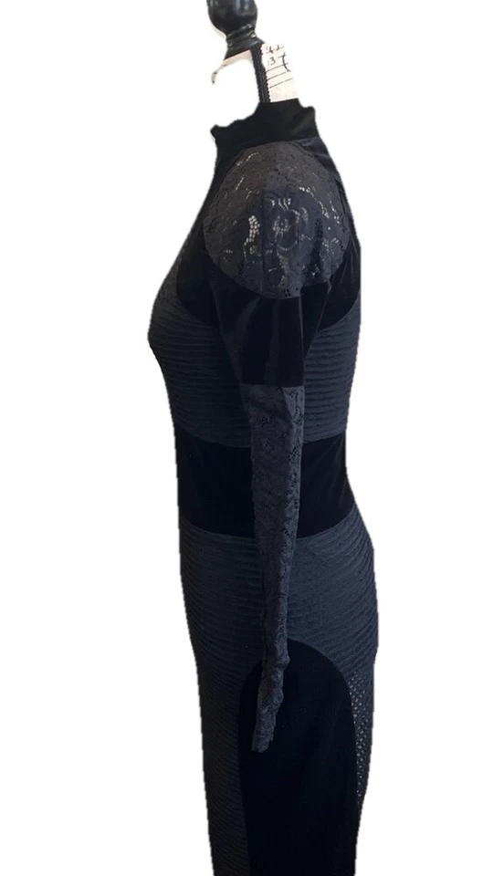 Tracy Reese Black Bodycon Mesh Lace Velvet Mock Neck Valentine’s Day Dress S/P - Изображение 4 из 4