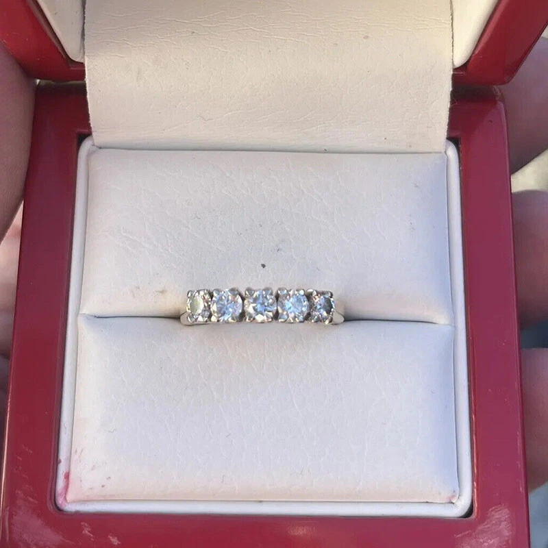 0.75 Ct Round Diamond Women's Wedding Band Five Stone Ring 14k Yellow Gold Over - Image 2 of 4