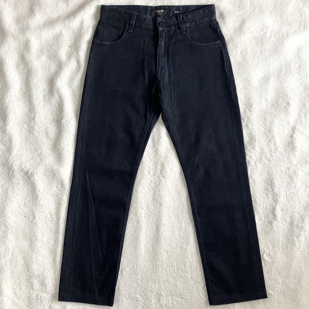 FENDI FF logo Monster Patch Coated Jeans 29 Dark Indigo Blue