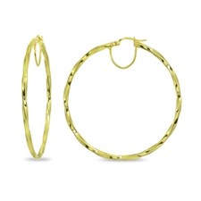 Gold Flash Sterling Silver 2x50mm Twist Round Large Hoop Earrings