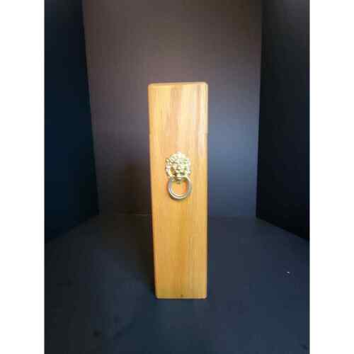 Lion’s Head Knocker Fireplace Match Holder Oak Wood Box Hinged Closure  - Picture 1 of 7
