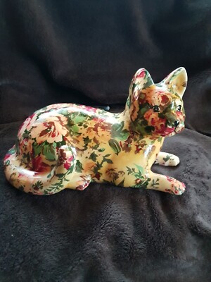 XL Collage Decoupage Patchwork Katze Figur H21cm x L32cm sehr guter Zustand