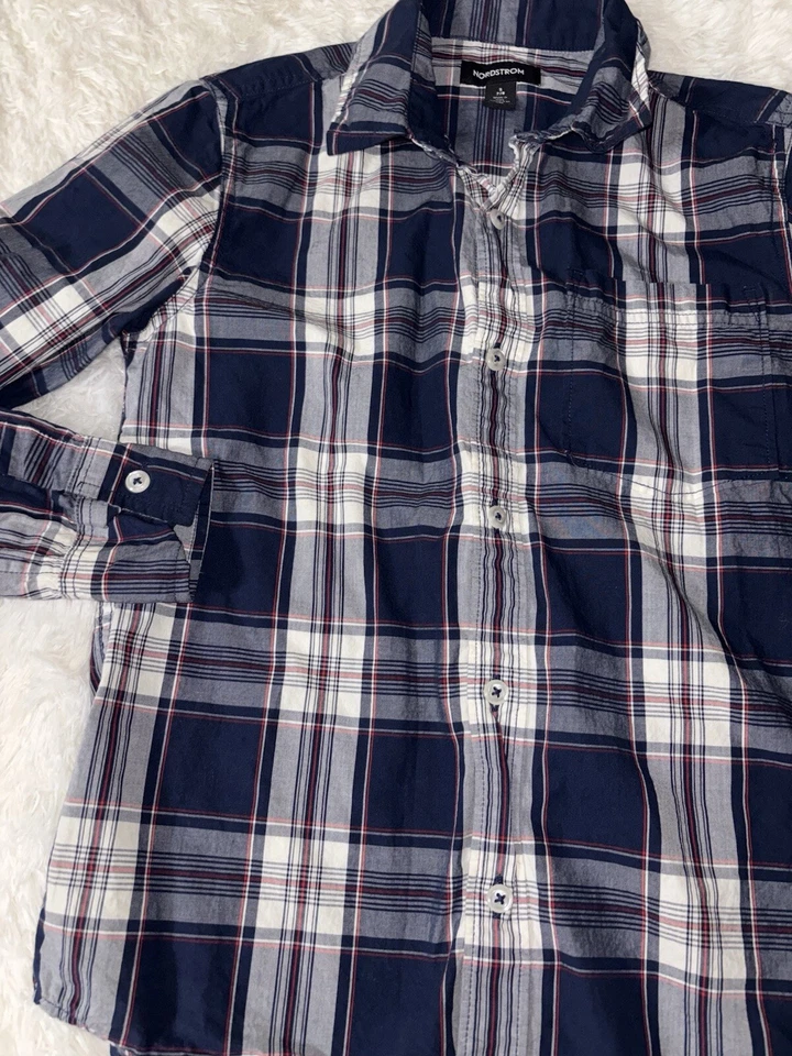Nordstrom Boys talla 7/8 Clásico Azul Cuadros Botón Abajo. Gran top Foto 4 de 4