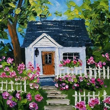 Ireland Original Painting Irish Cottage Blooming Flowers Oil Painting Impasto