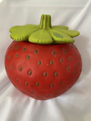 Vintage 80's Ceramic Strawberry Cookie Jar Hand Painted