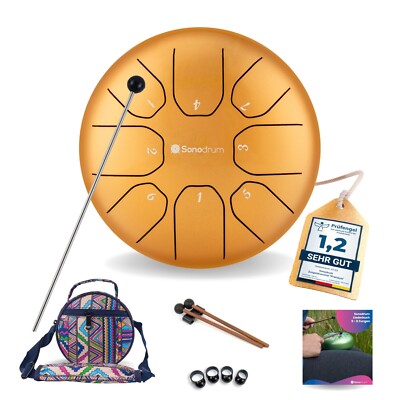 Sonodrum Steel Tongue Drum - C-Dur - 14cm - 8 Töne - Zungentrommel + Zubehör