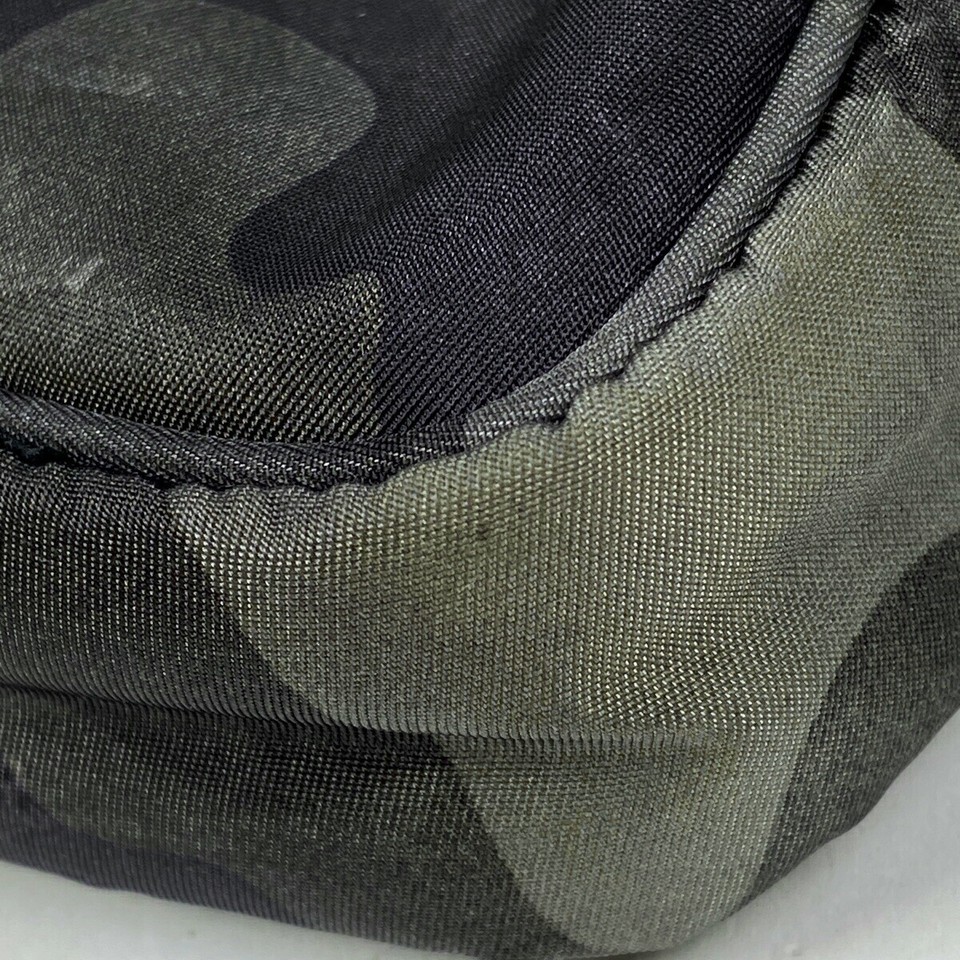 Prada Logo Plate Clutch Bag Second Camouflage Nylon Green Black Ladies