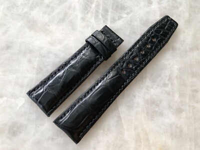 21mm/18mm Black Alligator Crocodile Embossed Leather Watch Strap Band