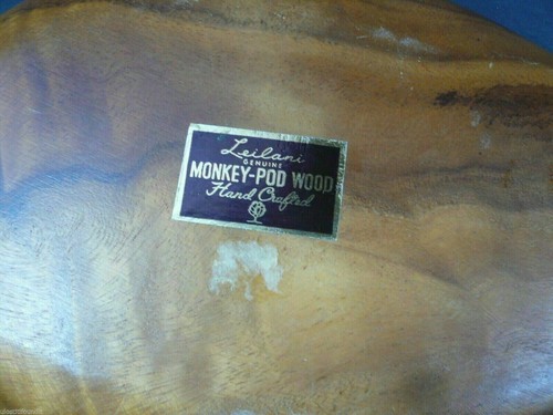 Vintage Leilani Monkey Pod Wood Divided Leaf Bowl / Tray 15½" long - Picture 4 of 8