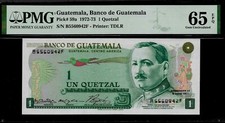 Guatemala 1 Quetzal 1973  PMG 65 EPQ  UNC  P#59a PMG Population 3/2