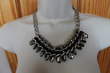 OPIA Statement Necklace Beaded Silver Tone Chunky Chain Rock Gothic Jewellery