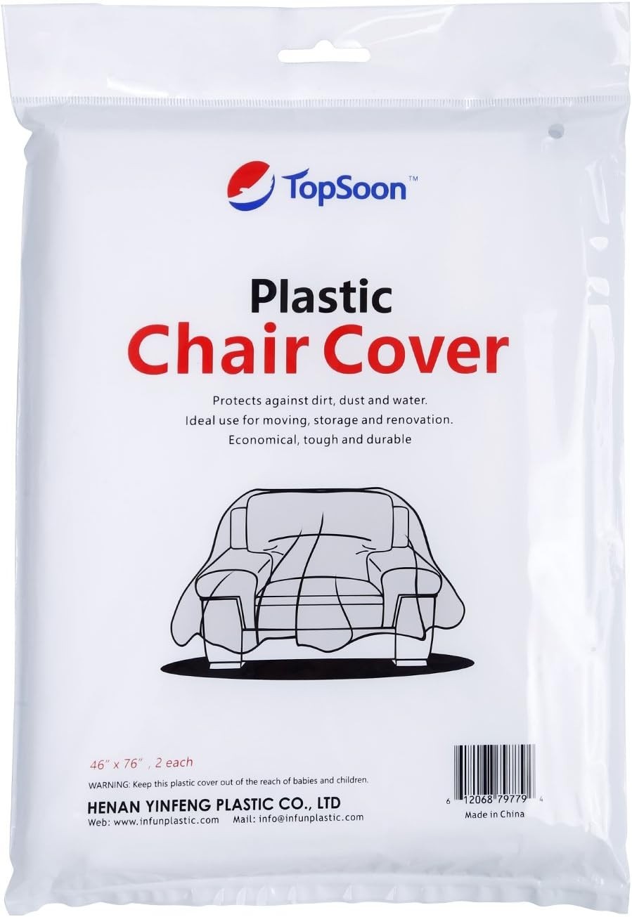 2-Pack Heavy Duty Chair Covers - Clear Waterproof Plastic for Moving & Storage