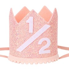 BAOBAOJOY Pink Half Birthday Crown Hat, 1/2 Rose Gold Birthday Party Hat, Per...
