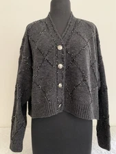 CHRISTIAN LACROIX Cardigan & Jacket Size L Gray Sequin Knit Button Women’s NWT
