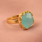 Aqua Chalcedony Gold Plated Fashion Jewelry Statement Ring, Adjustable Gift Ring