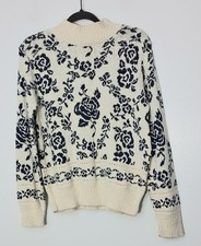 Denim Republic Sweater* Womens Size Medium Made in USA Beige Floral Knit Vtg NEW
