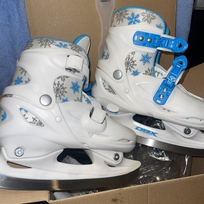 DBX Blitz Adjustable Skate Set Girls Medium Size 1-4 Ice Skates White Blue