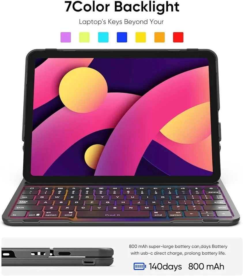 IPad Air 6 10.9in Wireless Bluetooth Tablet Keyboard Case Color Backlit Keyboard - Image 4 of 4