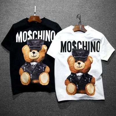 New Moschino Funny Womens Men Short Sleeves Cotton Tops Bear Printed T-shirt2025