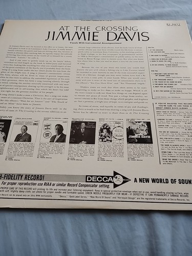 At The Crossing by Jimmie Davis LP Singing Governor Christian Gospel 1965 - Imagen 2 de 8