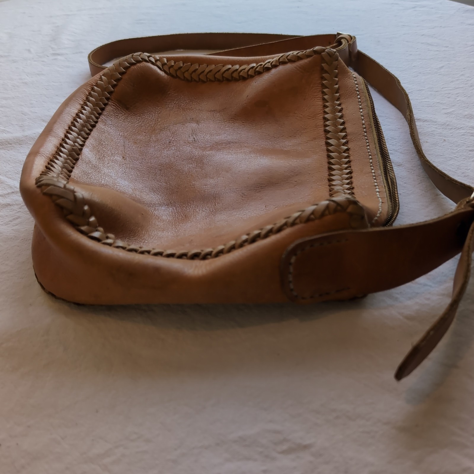 VTG 70s Tooled Handmade Soft Leather Whipstitch B… - image 8