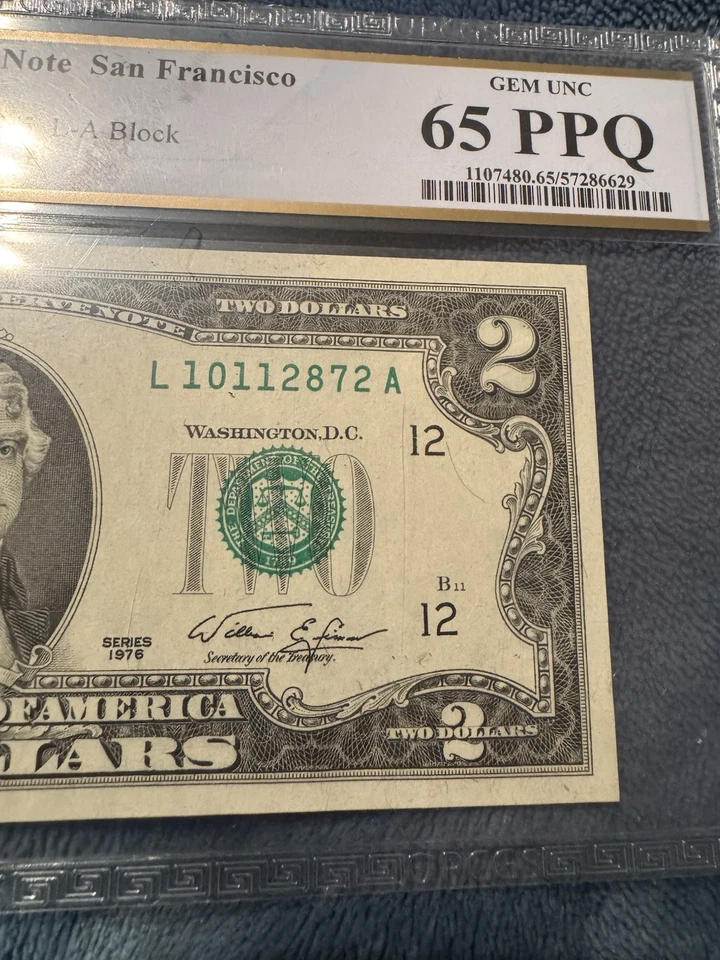 1976  $2  Dollar PCGS Graded Gem 65 PPQ  Seal Error & Off Center San Francisco - Image 4 of 4