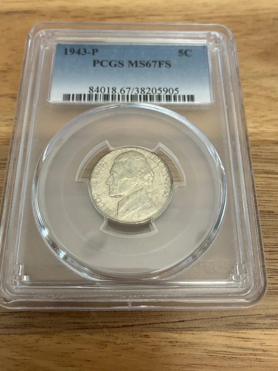PCGS Certified MS 67 Graded 1943 Year US Jefferson Nickels (1938