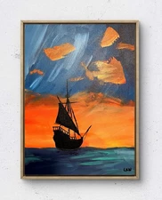 Laeknapes Abstract Art 12X16 Canvas Home Gallery Expressionist Sunset Voyage