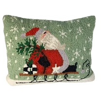 Santa Christmas Hooked Wool Pillow Peking Handicraft Rectangle Lumbar