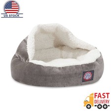 Cat Bed Cave Round Plush Fluffy Hooded Cat Bed Donut Self Warming Pet Dog Bed