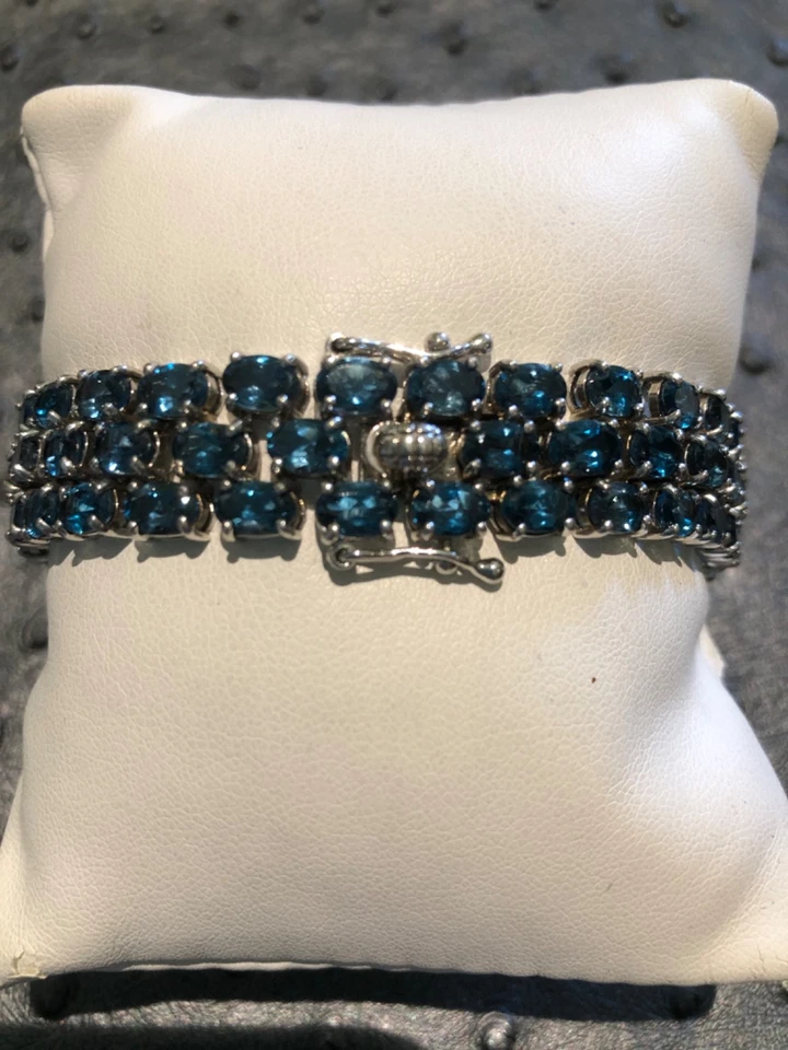 Edeles Armband Damen 925 Silber, Saphire Edelstein London Blue - Bild 3 von 4