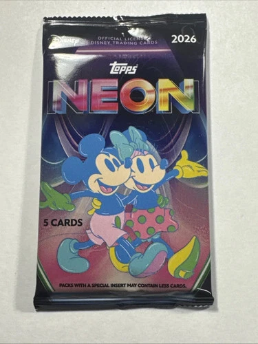 (1) Pack 2026 Topps Disney Neon RETAIL PACK  SNOW CAP & DIAMANTE PARALLELS